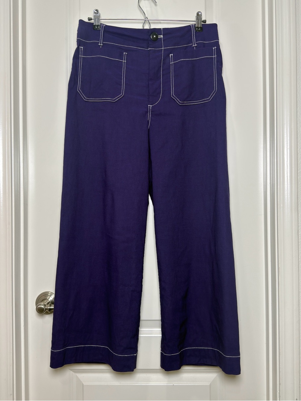 Maeve Purple Colette Wide-Leg Pants with White Topstitch - Picture 1 of 12